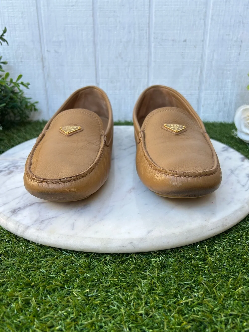 Prada Triangle Logo Driving Loafer Women 41 US 11 gently used  camel brown